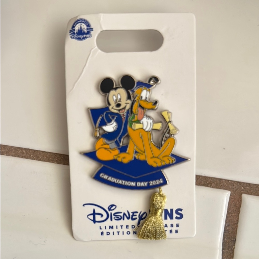 Disney Mickey and Pluto Graduation Pin with Blue and Gold
